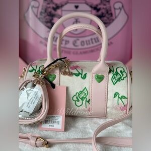 Juicy Couture Retro Juicy Cherry  hearts Mini Barrel Crossbody Bag pink cream